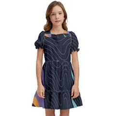 Abstract Topographic Kids  Puff Sleeved Dress