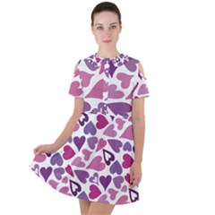 Heart Pattern Repetition Background Short Sleeve Shoulder Cut Out Dress 