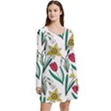 Flowers Bloom Pattern Spring Long Sleeve Velour Skater Dress View3