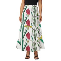 Flowers Bloom Pattern Spring Tiered Ruffle Maxi Skirt