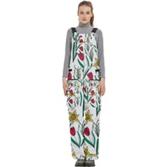 Flowers Bloom Pattern Spring Women s Side Zip Front Pouch Ski And Snowboard Bib Pants	