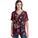 Abstract Pattern Background V-Neck Split Shoulder Casual T-Shirt View1