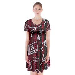 Abstract Pattern Background Short Sleeve V-neck Flare Dress