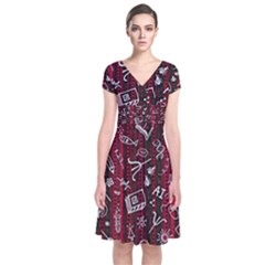 Abstract Pattern Background Short Sleeve Front Wrap Dress
