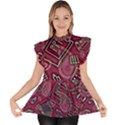 Abstract Art Pattern Design Background Ruffle Collar Short Sleeve Chiffon Top View1