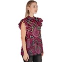 Abstract Art Pattern Design Background Ruffle Collar Short Sleeve Chiffon Top View3