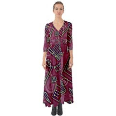 Abstract Art Pattern Design Background Button Up Boho Maxi Dress