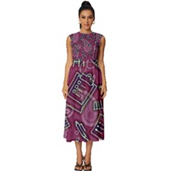 Abstract Art Pattern Design Background Sleeveless Round Neck Midi Dress