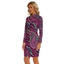 Abstract Art Pattern Design Background Long Sleeve Shirt Collar Bodycon Dress View2
