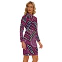 Abstract Art Pattern Design Background Long Sleeve Shirt Collar Bodycon Dress View3