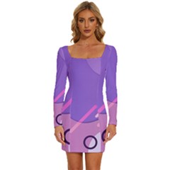 Colorful Labstract Wallpaper Theme Long Sleeve Square Neck Bodycon Velvet Dress