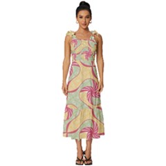 Abstract Pattern Design Scrapbooking Tie-strap Tiered Midi Chiffon Dress