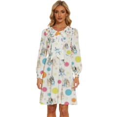 Bluey, Bluey Merch, Bluey Pattern, Bluey Bluey, Bingo, Bluey Design, Bluey Dog Women s Round Neck Long Sleeve Bow Deco Dress