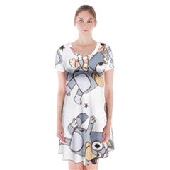 Bluey, Bluey Merch, Bluey Pattern, Bluey Bluey, Bingo, Bluey Design, Bluey Dog Short Sleeve V-neck Flare Dress