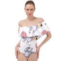 Bluey, Bluey merch, Bluey pattern, Bluey Bluey, bingo, Bluey design, bluey dog Off Shoulder Velour Bodysuit  View1