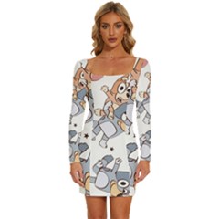 Bluey, Bluey Merch, Bluey Pattern, Bluey Bluey, Bingo, Bluey Design, Bluey Dog Long Sleeve Square Neck Bodycon Velvet Dress