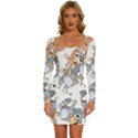 Bluey, Bluey merch, Bluey pattern, Bluey Bluey, bingo, Bluey design, bluey dog Long Sleeve Square Neck Bodycon Velvet Dress View1
