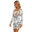 Bluey, Bluey merch, Bluey pattern, Bluey Bluey, bingo, Bluey design, bluey dog Long Sleeve Square Neck Bodycon Velvet Dress View2