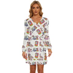 Bluey, Bluey Merch, Bluey Pattern, Bluey Bluey, Bingo, Bluey Design, Bluey Dog Long Sleeve Waist Tie Ruffle Velvet Dress
