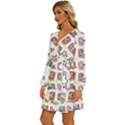 Bluey, Bluey merch, Bluey pattern, Bluey Bluey, bingo, Bluey design, bluey dog Long Sleeve Waist Tie Ruffle Velvet Dress View2