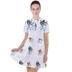 Bluey, Bluey Merch, Bluey Pattern, Bluey Bluey, Bingo, Bluey Design, Bluey Dog Short Sleeve Shoulder Cut Out Dress 