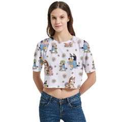 Bluey, Bluey Merch, Bluey Pattern, Bluey Bluey, Bingo, Bluey Design, Bluey Dog Women s Round Neck Short Sleeve Crop Top