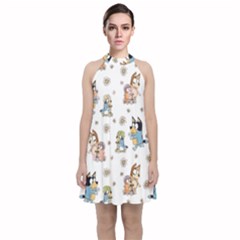 Bluey, Bluey Merch, Bluey Pattern, Bluey Bluey, Bingo, Bluey Design, Bluey Dog Velvet Halter Neckline Dress 