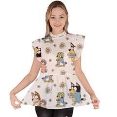 Bluey, Bluey Merch, Bluey Pattern, Bluey Bluey, Bingo, Bluey Design, Bluey Dog Ruffle Collar Short Sleeve Chiffon Top