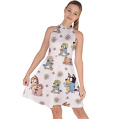 Bluey, Bluey Merch, Bluey Pattern, Bluey Bluey, Bingo, Bluey Design, Bluey Dog Sleeveless Halter Neck A-line Dress