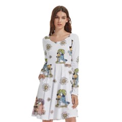 Bluey, Bluey Merch, Bluey Pattern, Bluey Bluey, Bingo, Bluey Design, Bluey Dog Long Sleeve Knee Length Skater Dress With Pockets