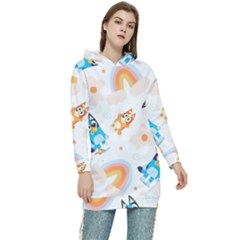 Bluey, Bluey Merch, Bluey Pattern, Bluey Bluey, Bingo, Bluey Design, Bluey Dog Women s Long Oversized Pullover Hoodie