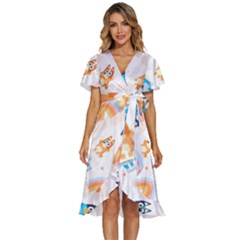Bluey, Bluey Merch, Bluey Pattern, Bluey Bluey, Bingo, Bluey Design, Bluey Dog Women s Kimono Wrap Satin Dress