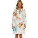 Bluey, Bluey merch, Bluey pattern, Bluey Bluey, bingo, Bluey design, bluey dog Women s Round Neck Long Sleeve Bow Deco Dress View1