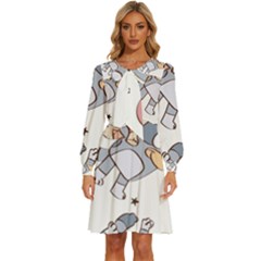 Bluey, Bluey Merch, Bluey Pattern, Bluey Bluey, Bingo, Bluey Design, Bluey Dog Women s Round Neck Long Sleeve Bow Deco Dress