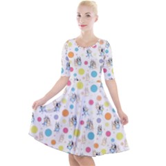 Bluey, Bluey Merch, Bluey Pattern, Bluey Bluey, Bingo, Bluey Design, Bluey Dog Quarter Sleeve A-line Dress With Pockets