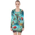 Flowers Detail Painting Nature V-neck Bodycon Long Sleeve Dress View1