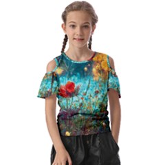 Flowers Detail Painting Nature Kids  Butterfly Cutout T-shirt