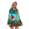 Flowers Detail Painting Nature Round Neck Long Sleeve Bohemian Style Chiffon Mini Dress View3