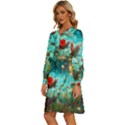 Flowers Detail Painting Nature Women s Round Neck Long Sleeve Bow Deco Dress View2