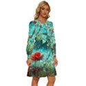 Flowers Detail Painting Nature Women s Round Neck Long Sleeve Bow Deco Dress View3