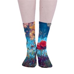Flowers Detail Painting Nature Smooth Crew Length Tube Socks