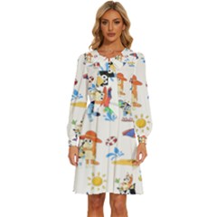 Bluey, Bluey Merch, Bluey Pattern, Bluey Bluey, Bingo, Bluey Design, Bluey Dog Women s Round Neck Long Sleeve Bow Deco Dress
