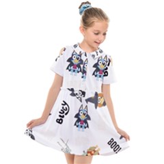 Bluey, Bluey Merch, Bluey Pattern, Bluey Bluey, Bingo, Bluey Design, Bluey Dog Kids  Short Sleeve Shirt Dress