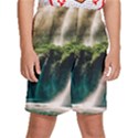 Waterfall Rocks Jungle Forest Kids  Basketball Shorts View1