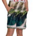 Waterfall Rocks Jungle Forest Kids  Basketball Shorts View3