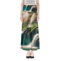 Waterfall Rocks Jungle Forest Full Length Maxi Skirt