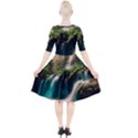 Waterfall Rocks Jungle Forest Quarter Sleeve A-Line Dress With Pockets View2