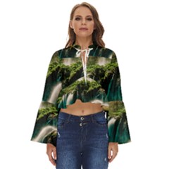 Waterfall Rocks Jungle Forest Boho Long Bell Sleeve Top