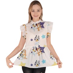Bluey, Bluey Merch, Bluey Pattern, Bluey Bluey, Bingo, Bluey Design, Bluey Dog Ruffle Collar Short Sleeve Chiffon Top