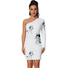 Bluey, Bluey Merch, Bluey Pattern, Bluey Bluey, Bingo, Bluey Design, Bluey Dog Long Sleeve One Shoulder Mini Dress